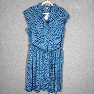 NEW Global Mamas Midi Dress XL Blue Ikat Batik Cotton Handmade Ghana Wrap Belt